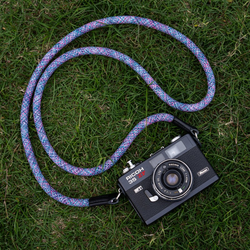 Rope Camera Strap HandMade Flower Blue Red 10mm CSC-FBLR
