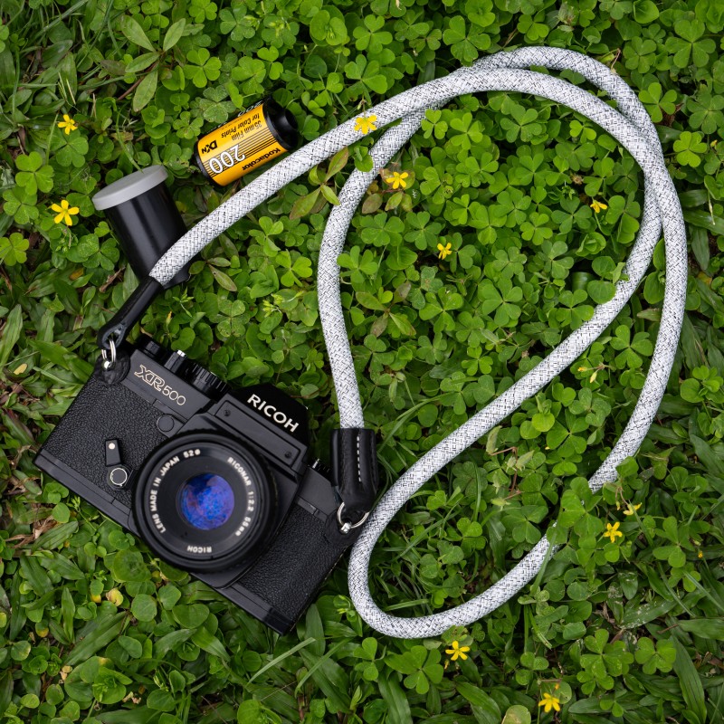 Rope Camera Strap HandMade Flower White Black 10mm CSC-FWHB