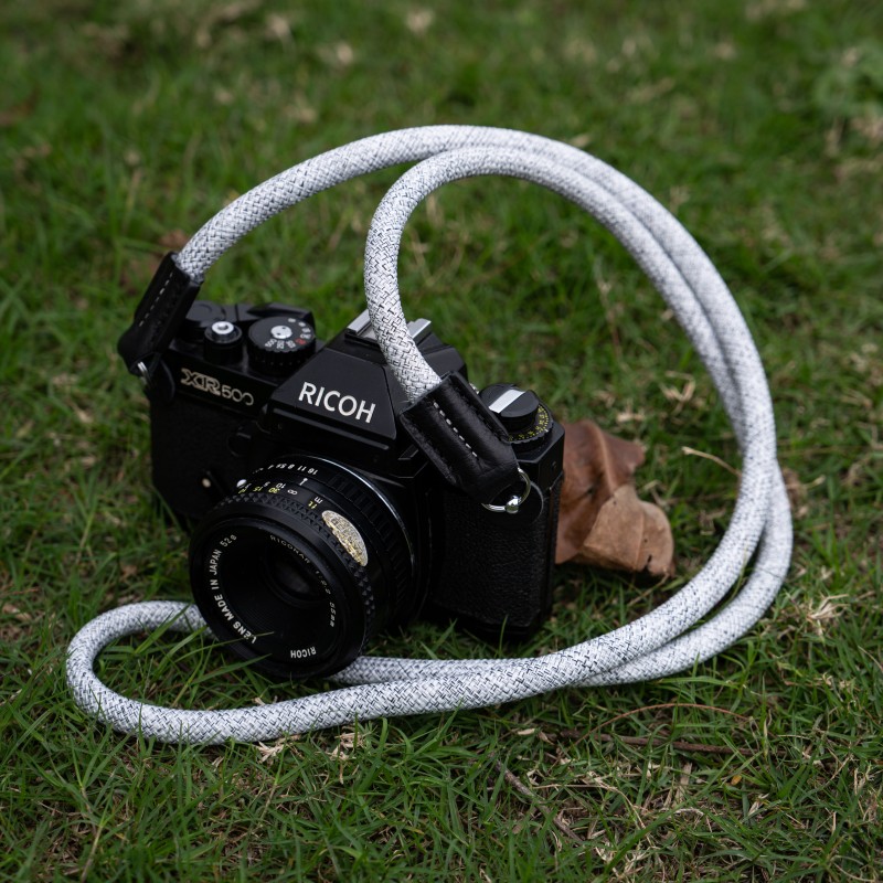 Rope Camera Strap HandMade Flower White Black 10mm CSC-FWHB