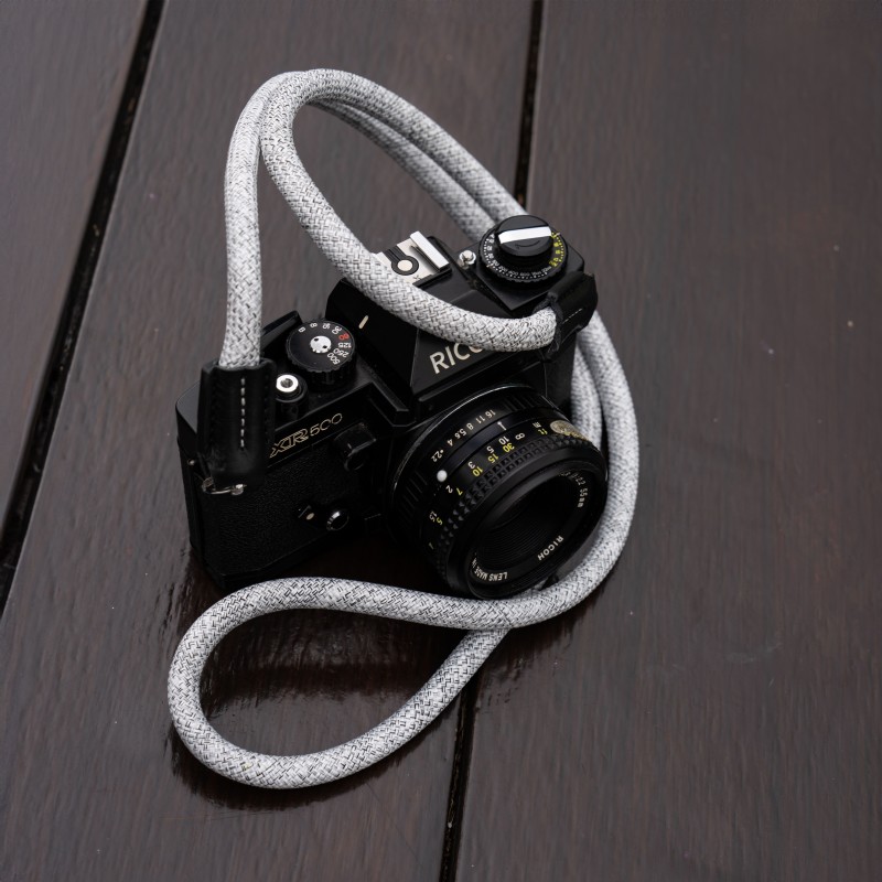 Rope Camera Strap HandMade Flower White Black 10mm CSC-FWHB