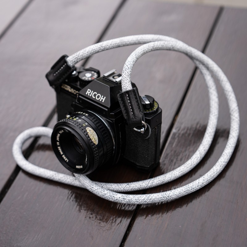 Rope Camera Strap HandMade Flower White Black 10mm CSC-FWHB