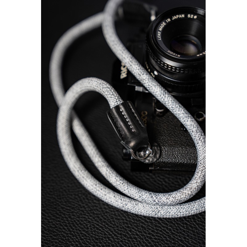 Rope Camera Strap HandMade Flower White Black 10mm CSC-FWHB