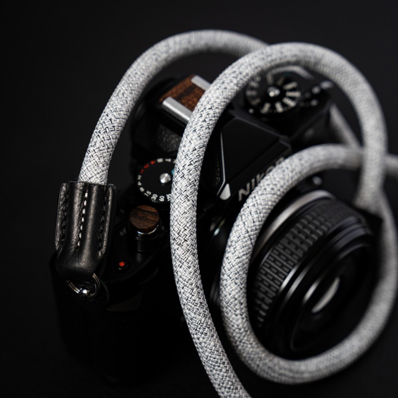 Rope Camera Strap HandMade Flower White Black 10mm CSC-FWHB