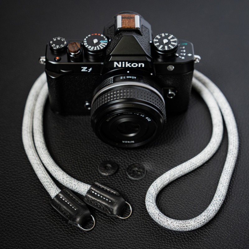 Rope Camera Strap HandMade Flower White Black 10mm CSC-FWHB