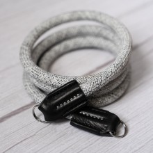Rope Camera Strap HandMade Flower White Black 10mm CSC-FWHB