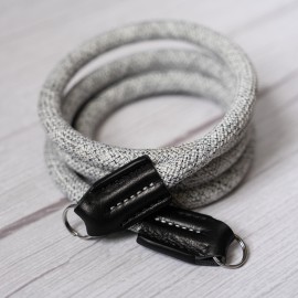 Rope Camera Strap HandMade Flower White Black 10mm CSC-FWHB