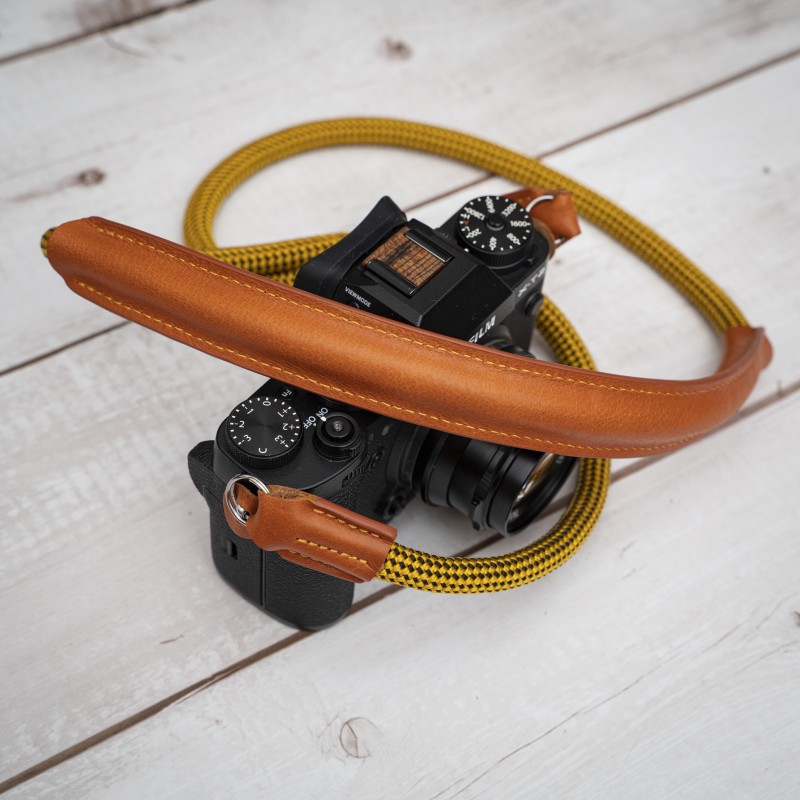 CSCL Yellow Leather Shoulder pad Rope Camera Strap